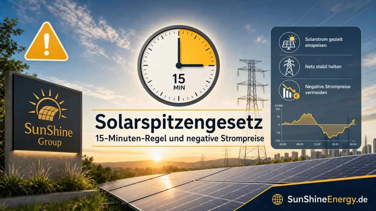 Solarspitzengesetz: 15-Minuten-Regel für Solarstrom in Deutschland aktuell. Vermeidet negative Strompreise und hält das Netz stabil.