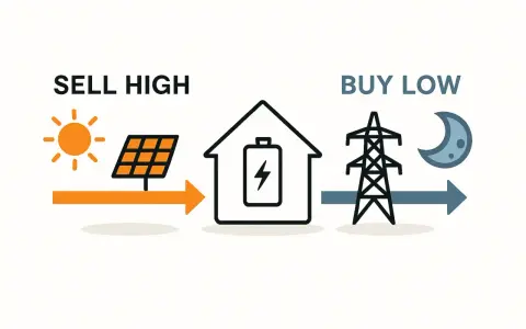 Sonnenenergie wird tagsüber gespeichert und nachts genutzt. Ein Stromspeicher ermöglicht das Laden mit Nachtstrom.