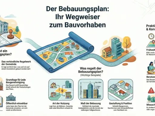 Der Bebauungsplan ist ein Regelwerk, das festlegt, was und wie auf einem Grundstück gebaut werden darf. Er ist die Grundlage für jede Baugenehmigung.