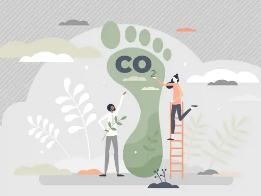 Zwei Menschen arbeiten an einem riesigen CO2-Fußabdruck, um klimaneutral leben zu können.