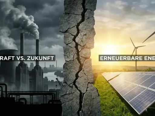 Kontrast zwischen fossiler Energie und erneuerbaren Energien, symbolisch für die deutsche Energiepolitik.