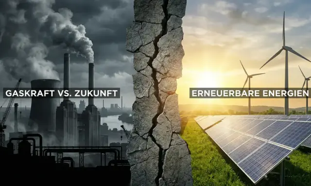 Kontrast zwischen fossiler Energie und erneuerbaren Energien, symbolisch für die deutsche Energiepolitik.