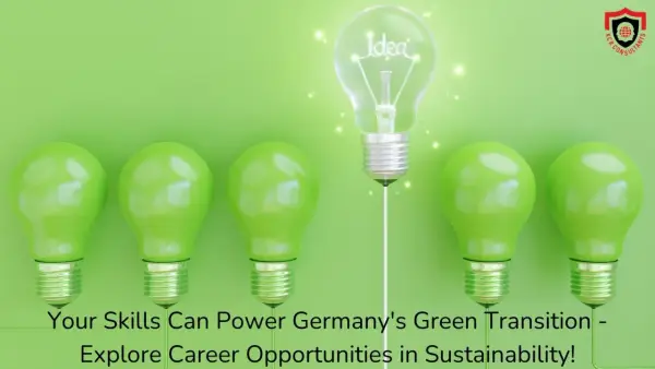 Grüne Glühbirnen und eine leuchtende Idee symbolisieren neue green energy jobs in Deutschland.